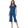 image:imageWiWi Bamboo Viscose Pajamas Set for Women Soft Sleepwear Loose comfy Short Tops with Capri Pants Pjs Loungewear SXXLCink Blue