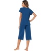 image:imageWiWi Bamboo Viscose Pajamas Set for Women Soft Sleepwear Loose comfy Short Tops with Capri Pants Pjs Loungewear SXXLCink Blue