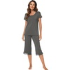 image:imageWiWi Bamboo Viscose Pajamas Set for Women Soft Sleepwear Loose comfy Short Tops with Capri Pants Pjs Loungewear SXXLCiron Grey