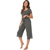 image:imageWiWi Bamboo Viscose Pajamas Set for Women Soft Sleepwear Loose comfy Short Tops with Capri Pants Pjs Loungewear SXXLCiron Grey