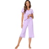 image:imageWiWi Bamboo Viscose Pajamas Set for Women Soft Sleepwear Loose comfy Short Tops with Capri Pants Pjs Loungewear SXXLClight Purple