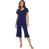 image:imageWiWi Bamboo Viscose Pajamas Set for Women Soft Sleepwear Loose comfy Short Tops with Capri Pants Pjs Loungewear SXXLCnavy