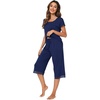 image:imageWiWi Bamboo Viscose Pajamas Set for Women Soft Sleepwear Loose comfy Short Tops with Capri Pants Pjs Loungewear SXXLCnavy