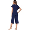 image:imageWiWi Bamboo Viscose Pajamas Set for Women Soft Sleepwear Loose comfy Short Tops with Capri Pants Pjs Loungewear SXXLCnavy