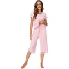 image:imageWiWi Bamboo Viscose Pajamas Set for Women Soft Sleepwear Loose comfy Short Tops with Capri Pants Pjs Loungewear SXXLCpink