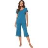 image:imageWiWi Bamboo Viscose Pajamas Set for Women Soft Sleepwear Loose comfy Short Tops with Capri Pants Pjs Loungewear SXXLCteal Blue Print