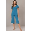 image:imageWiWi Bamboo Viscose Pajamas Set for Women Soft Sleepwear Loose comfy Short Tops with Capri Pants Pjs Loungewear SXXLCteal Blue Print
