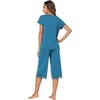 image:imageWiWi Bamboo Viscose Pajamas Set for Women Soft Sleepwear Loose comfy Short Tops with Capri Pants Pjs Loungewear SXXLCteal Blue Print