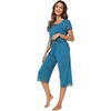 image:imageWiWi Bamboo Viscose Pajamas Set for Women Soft Sleepwear Loose comfy Short Tops with Capri Pants Pjs Loungewear SXXLCteal Blue Print
