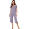 image:imageWiWi Bamboo Viscose Pajamas Set for Women Soft Sleepwear Loose comfy Short Tops with Capri Pants Pjs Loungewear SXXLCviolet