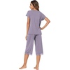image:imageWiWi Bamboo Viscose Pajamas Set for Women Soft Sleepwear Loose comfy Short Tops with Capri Pants Pjs Loungewear SXXLCviolet