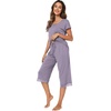 image:imageWiWi Bamboo Viscose Pajamas Set for Women Soft Sleepwear Loose comfy Short Tops with Capri Pants Pjs Loungewear SXXLCviolet