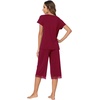 image:imageWiWi Bamboo Viscose Pajamas Set for Women Soft Sleepwear Loose comfy Short Tops with Capri Pants Pjs Loungewear SXXLCwine