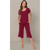 image:imageWiWi Bamboo Viscose Pajamas Set for Women Soft Sleepwear Loose comfy Short Tops with Capri Pants Pjs Loungewear SXXLCwine
