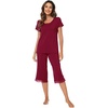image:imageWiWi Bamboo Viscose Pajamas Set for Women Soft Sleepwear Loose comfy Short Tops with Capri Pants Pjs Loungewear SXXLCwine