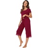 image:imageWiWi Bamboo Viscose Pajamas Set for Women Soft Sleepwear Loose comfy Short Tops with Capri Pants Pjs Loungewear SXXLCwine
