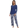 image:imageWiWi Bamboo Viscose Pajamas for Women Set 2 Piece Lace Trim Long Sleeve Womens Pajama Sets Plus Size Pjs with Pockets S4XAblue Depthgray Peony