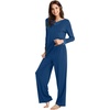 image:imageWiWi Bamboo Viscose Pajamas for Women Set 2 Piece Lace Trim Long Sleeve Womens Pajama Sets Plus Size Pjs with Pockets S4XAdark Blue
