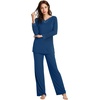 image:imageWiWi Bamboo Viscose Pajamas for Women Set 2 Piece Lace Trim Long Sleeve Womens Pajama Sets Plus Size Pjs with Pockets S4XAdark Blue
