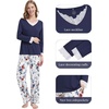 image:imageWiWi Bamboo Viscose Pajamas for Women Set 2 Piece Lace Trim Long Sleeve Womens Pajama Sets Plus Size Pjs with Pockets S4XAretro Ink Flowers