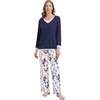 image:imageWiWi Bamboo Viscose Pajamas for Women Set 2 Piece Lace Trim Long Sleeve Womens Pajama Sets Plus Size Pjs with Pockets S4XAretro Ink Flowers