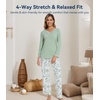 image:imageWiWi Bamboo Viscose Pajamas for Women Set 2 Piece Lace Trim Long Sleeve Womens Pajama Sets Plus Size Pjs with Pockets S4XAsage Greengreen Leaf