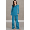 image:imageWiWi Bamboo Viscose Pajamas for Women Set 2 Piece Lace Trim Long Sleeve Womens Pajama Sets Plus Size Pjs with Pockets S4XAteal Blue