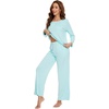 image:imageWiWi Bamboo Viscose Pajamas for Women Set 2 Piece Lace Trim Long Sleeve Womens Pajama Sets Plus Size Pjs with Pockets S4XBaqua