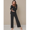 image:imageWiWi Bamboo Viscose Pajamas for Women Set 2 Piece Lace Trim Long Sleeve Womens Pajama Sets Plus Size Pjs with Pockets S4XBblack