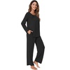 image:imageWiWi Bamboo Viscose Pajamas for Women Set 2 Piece Lace Trim Long Sleeve Womens Pajama Sets Plus Size Pjs with Pockets S4XBblack