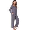 image:imageWiWi Bamboo Viscose Pajamas for Women Set 2 Piece Lace Trim Long Sleeve Womens Pajama Sets Plus Size Pjs with Pockets S4XBdark Grey