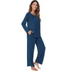 image:imageWiWi Bamboo Viscose Pajamas for Women Set 2 Piece Lace Trim Long Sleeve Womens Pajama Sets Plus Size Pjs with Pockets S4XBink Blue