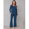 image:imageWiWi Bamboo Viscose Pajamas for Women Set 2 Piece Lace Trim Long Sleeve Womens Pajama Sets Plus Size Pjs with Pockets S4XBink Blue