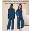 image:imageWiWi Bamboo Viscose Pajamas for Women Set 2 Piece Lace Trim Long Sleeve Womens Pajama Sets Plus Size Pjs with Pockets S4XBink Blue