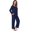 image:imageWiWi Bamboo Viscose Pajamas for Women Set 2 Piece Lace Trim Long Sleeve Womens Pajama Sets Plus Size Pjs with Pockets S4XBnavy