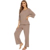 image:imageWiWi Bamboo Viscose Pajamas for Women Soft 34 Sleeve Pajama Sets Loose Knit Sleepwear Casual Pj Set SXXLCamel