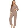 image:imageWiWi Bamboo Viscose Pajamas for Women Soft 34 Sleeve Pajama Sets Loose Knit Sleepwear Casual Pj Set SXXLCamel