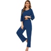 image:imageWiWi Bamboo Viscose Pajamas for Women Soft 34 Sleeve Pajama Sets Loose Knit Sleepwear Casual Pj Set SXXLInk Blue