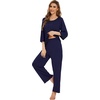 image:imageWiWi Bamboo Viscose Pajamas for Women Soft 34 Sleeve Pajama Sets Loose Knit Sleepwear Casual Pj Set SXXLNavy