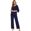 image:imageWiWi Bamboo Viscose Pajamas for Women Soft 34 Sleeve Pajama Sets Loose Knit Sleepwear Casual Pj Set SXXLNavy