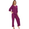 image:imageWiWi Bamboo Viscose Pajamas for Women Soft 34 Sleeve Pajama Sets Loose Knit Sleepwear Casual Pj Set SXXLPurplish Red