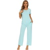 image:imageWiWi Bamboo Viscose Pajamas for Women Super Soft Cooling Loungewear Short Sleeve Tops and Long Pants Sleepwear SXXLAaqua