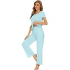 image:imageWiWi Bamboo Viscose Pajamas for Women Super Soft Cooling Loungewear Short Sleeve Tops and Long Pants Sleepwear SXXLAaqua