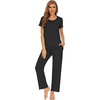 image:imageWiWi Bamboo Viscose Pajamas for Women Super Soft Cooling Loungewear Short Sleeve Tops and Long Pants Sleepwear SXXLAblack
