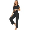 image:imageWiWi Bamboo Viscose Pajamas for Women Super Soft Cooling Loungewear Short Sleeve Tops and Long Pants Sleepwear SXXLAblack