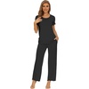 image:imageWiWi Bamboo Viscose Pajamas for Women Super Soft Cooling Loungewear Short Sleeve Tops and Long Pants Sleepwear SXXLAblack