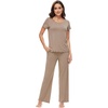 image:imageWiWi Bamboo Viscose Pajamas for Women Super Soft Cooling Loungewear Short Sleeve Tops and Long Pants Sleepwear SXXLAcamel