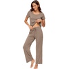 image:imageWiWi Bamboo Viscose Pajamas for Women Super Soft Cooling Loungewear Short Sleeve Tops and Long Pants Sleepwear SXXLAcamel