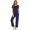 image:imageWiWi Bamboo Viscose Pajamas for Women Super Soft Cooling Loungewear Short Sleeve Tops and Long Pants Sleepwear SXXLAnavy