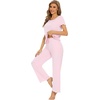 image:imageWiWi Bamboo Viscose Pajamas for Women Super Soft Cooling Loungewear Short Sleeve Tops and Long Pants Sleepwear SXXLApink